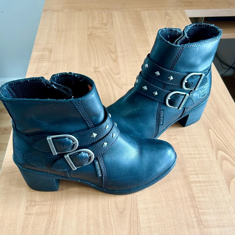 Harley Davidson motorcycle ankle boots wolverine Abney woman sz 9 leather shoes - Picture 2 of 10
